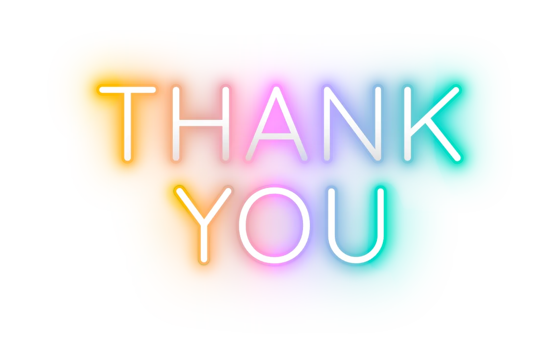 Large glowing LED letters that say Thank You in all caps.
